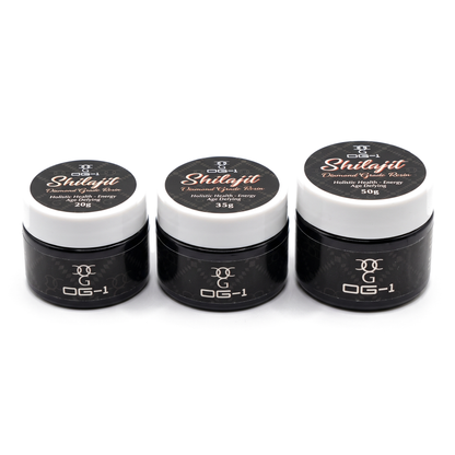 OG-1 Shilajit Diamond Grade Resin black jars in 20g, 35g and 50g