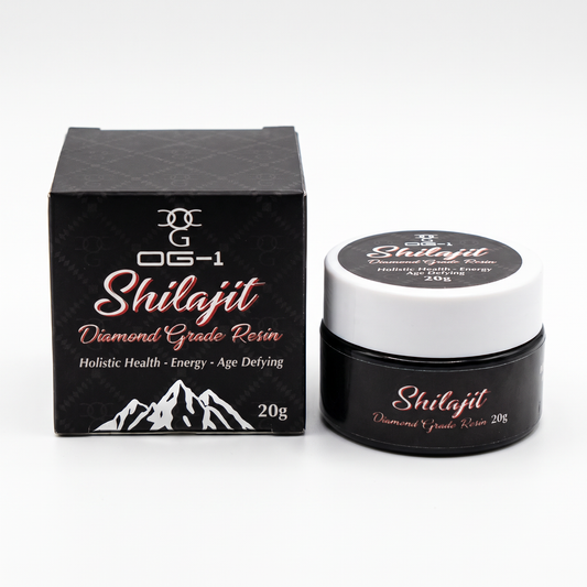 OG-1 Shilajit Diamond Grade Resin 20g black jar and box
