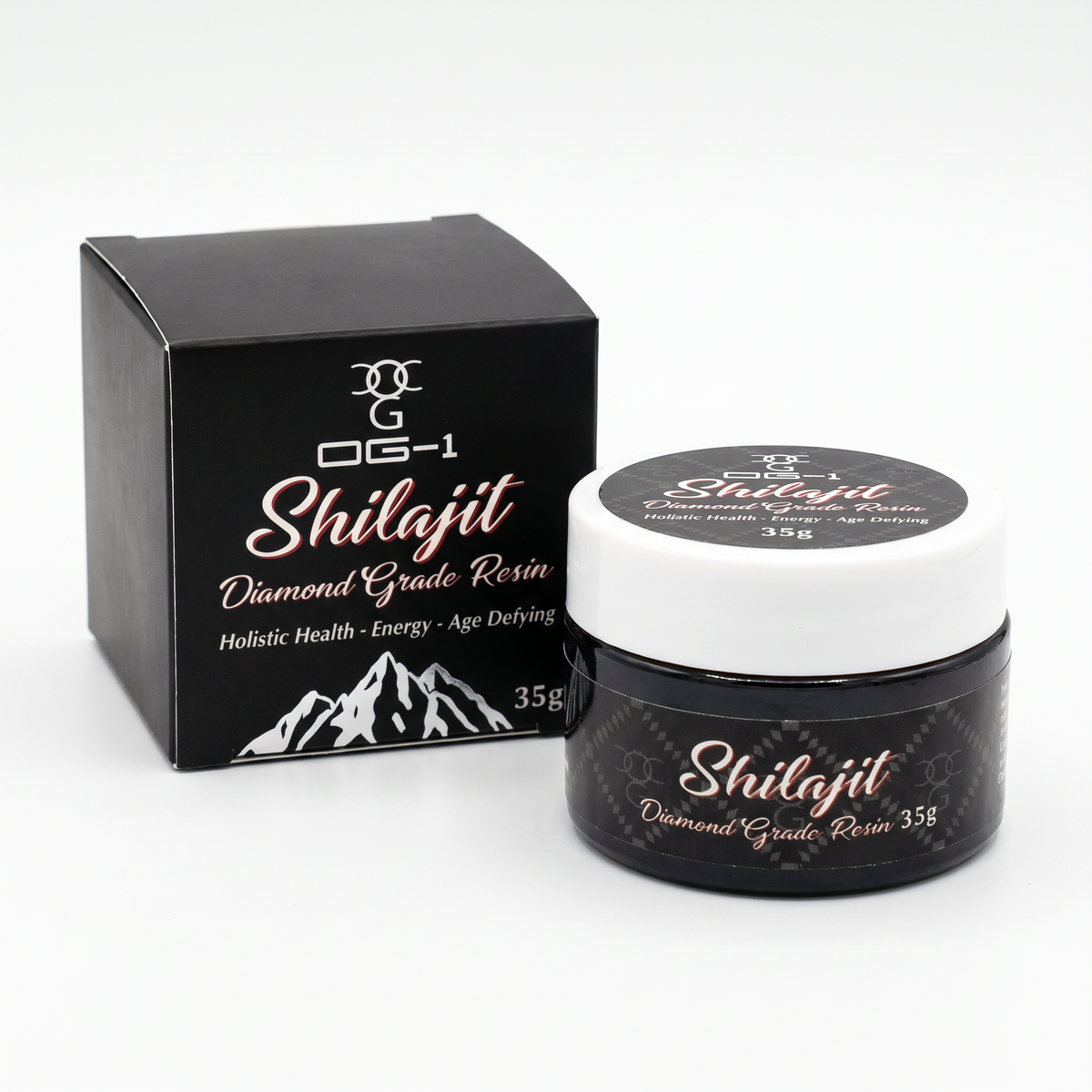 OG-1 Shilajit Diamond Grade Resin 35g black jar and box
