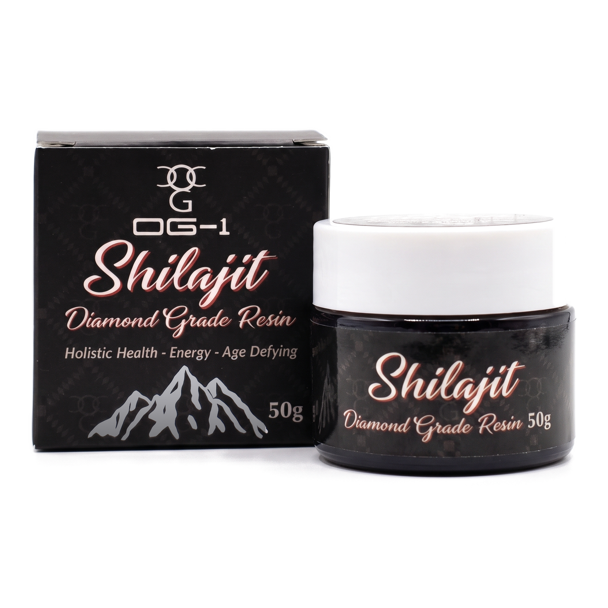 OG-1 Shilajit Diamond Grade Resin 50g black jar and box