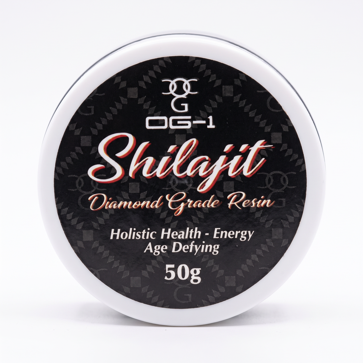 OG-1 Shilajit Diamond Grade Resin 50g lid label, top view